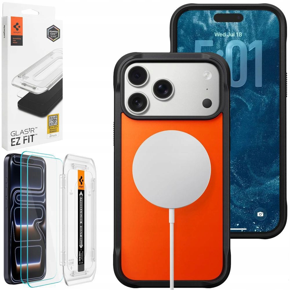 Pouzdro Nomad MagSafe oranžové 2x Spigen Sklo pro Apple iPhone 17 Pro Max