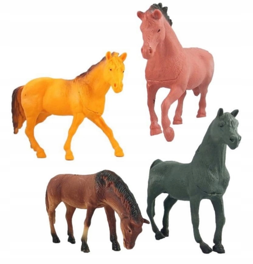 DUŻE FIGURKI KONIE KONIKI FARMA GUMOWE 4 SZT Stan opakowania oryginalne