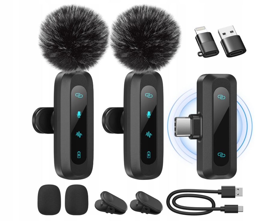 2 bezdrátové mikrofony telefonu, mini mikrofon pro nahrávání videa