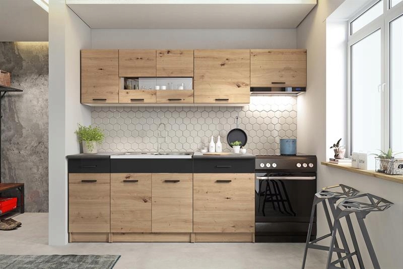 Kuchnia Alina 240 Dąb Artisan/czarny Zestaw Mebli