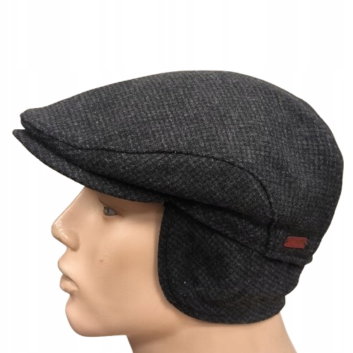 Pánská klasická vlněná čepice s náušníkem Mes Stefan Grafit Pepitka 57