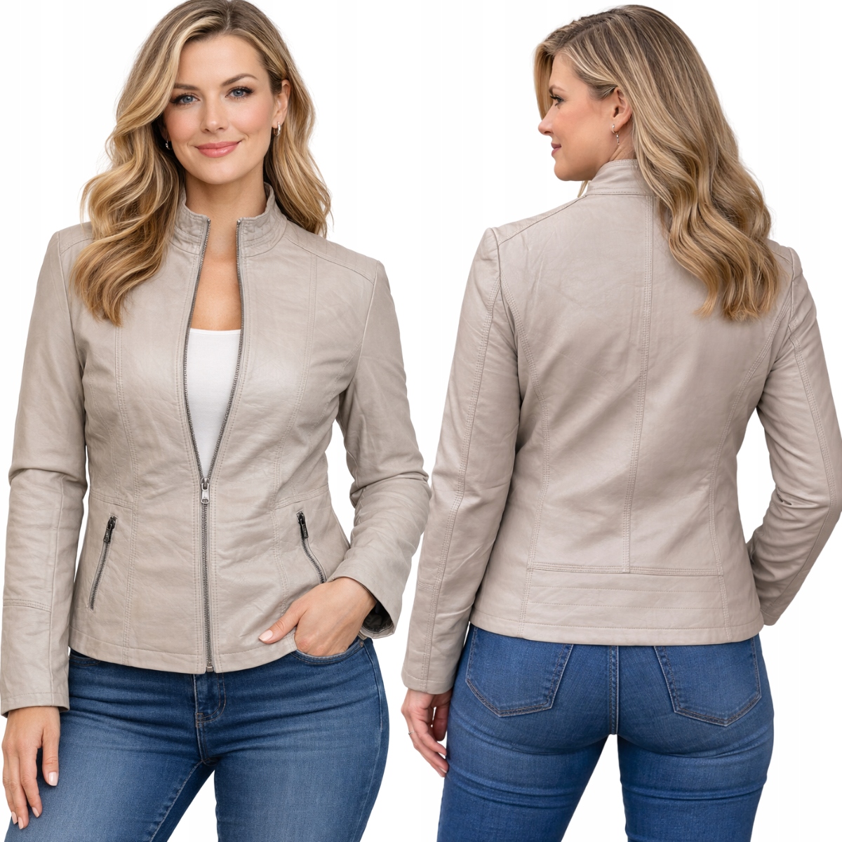 Kurtka damska z ekoskóry dopasowana na zamek 2911 XXL