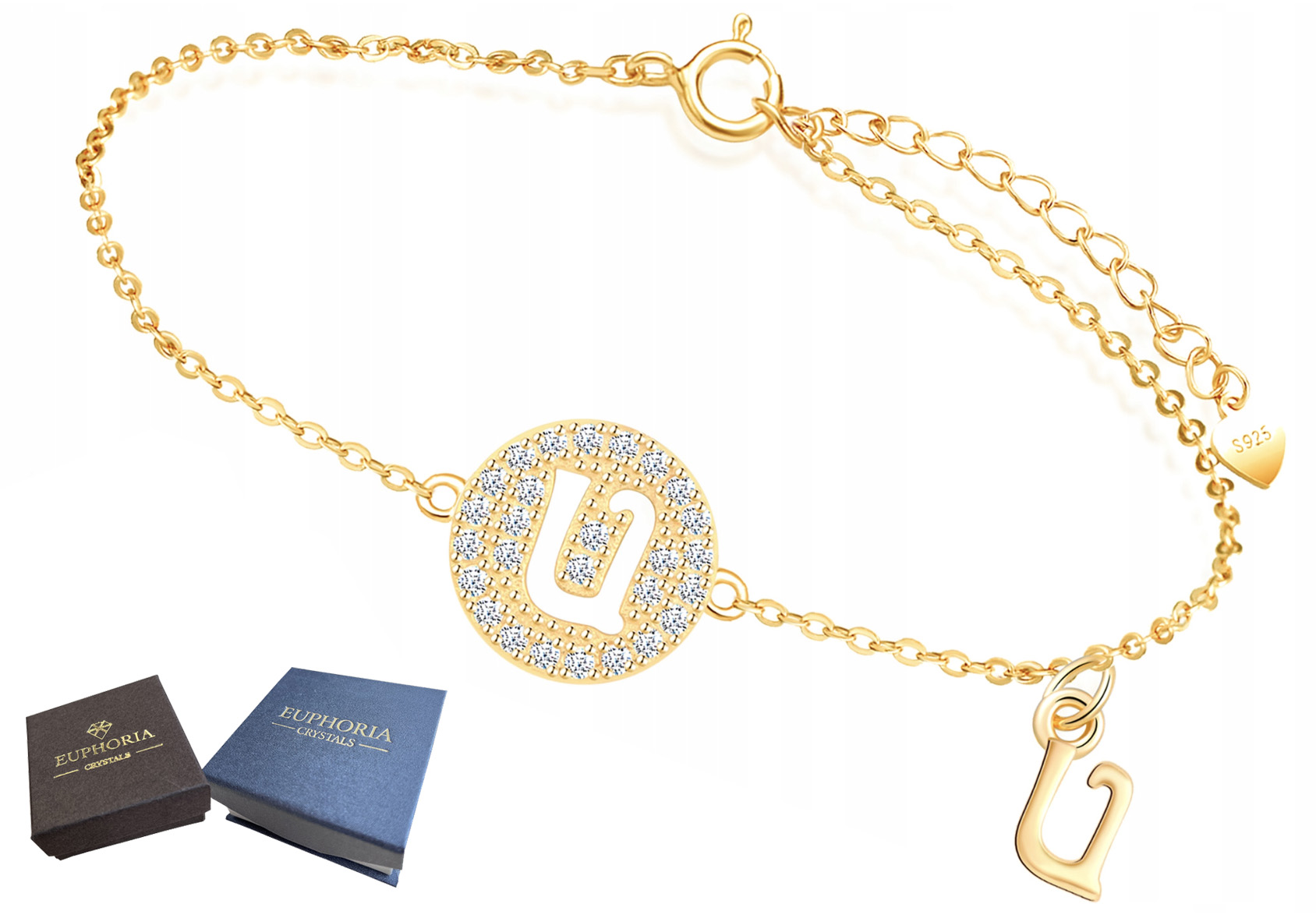 Náramek na ruku Zlatý Stříbro 925 Dámská Celebrita Zirkony Písmeno U