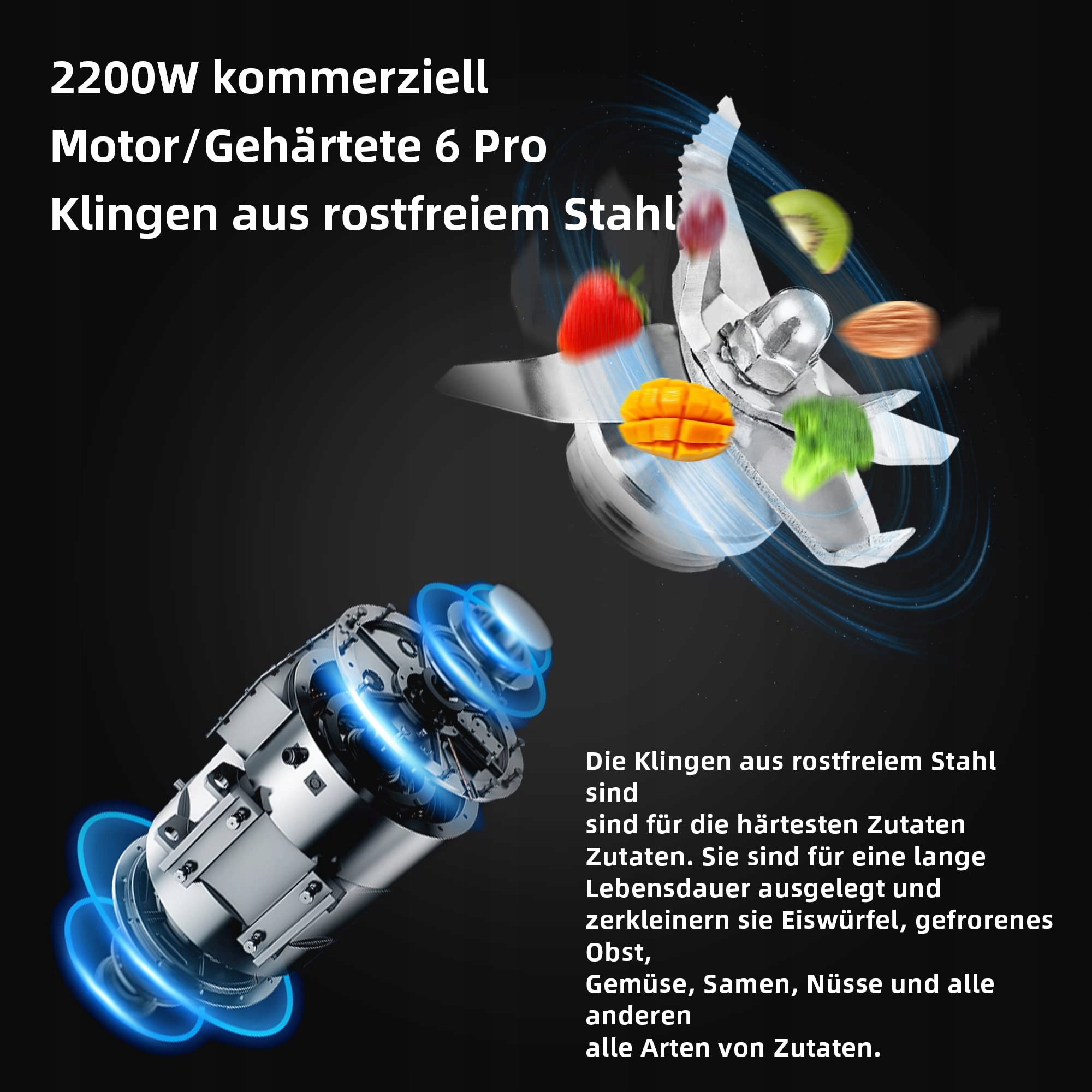 BIOLOMIX Blender Wysokiej Mocy 2200W 2L i 600ml BPA Free Samoczyszczący — miniatura 3