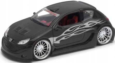 Peugeot 206 Tuning černý matný model Welly 1:24