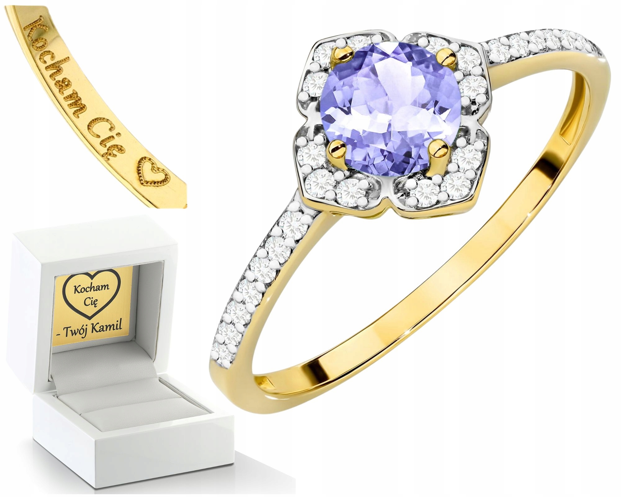 Prstýnek Prsten S Tanzanitem A Diamanty Zlato 585 14K Jako Gravírování Dárek