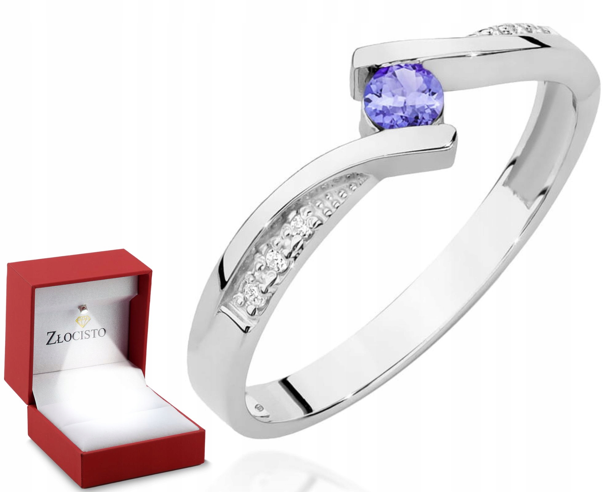 Bílé Zlato Prstýnek Tanzanit Brilianty Gravírování 585 Dárek