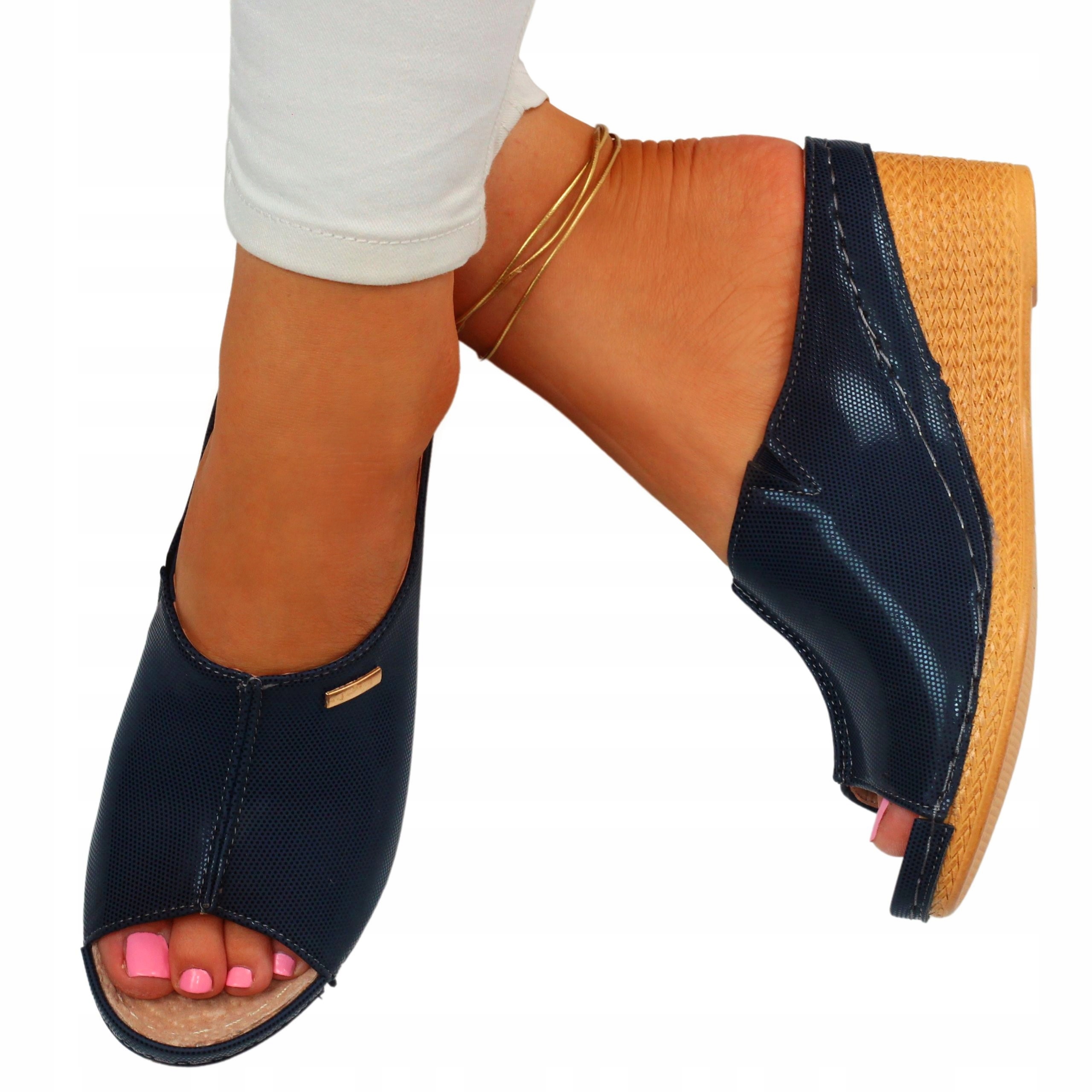 KLAPKI DAMSKIE PROFILOWANE SKÓRA SZYTE WYSOKIE Marka inna