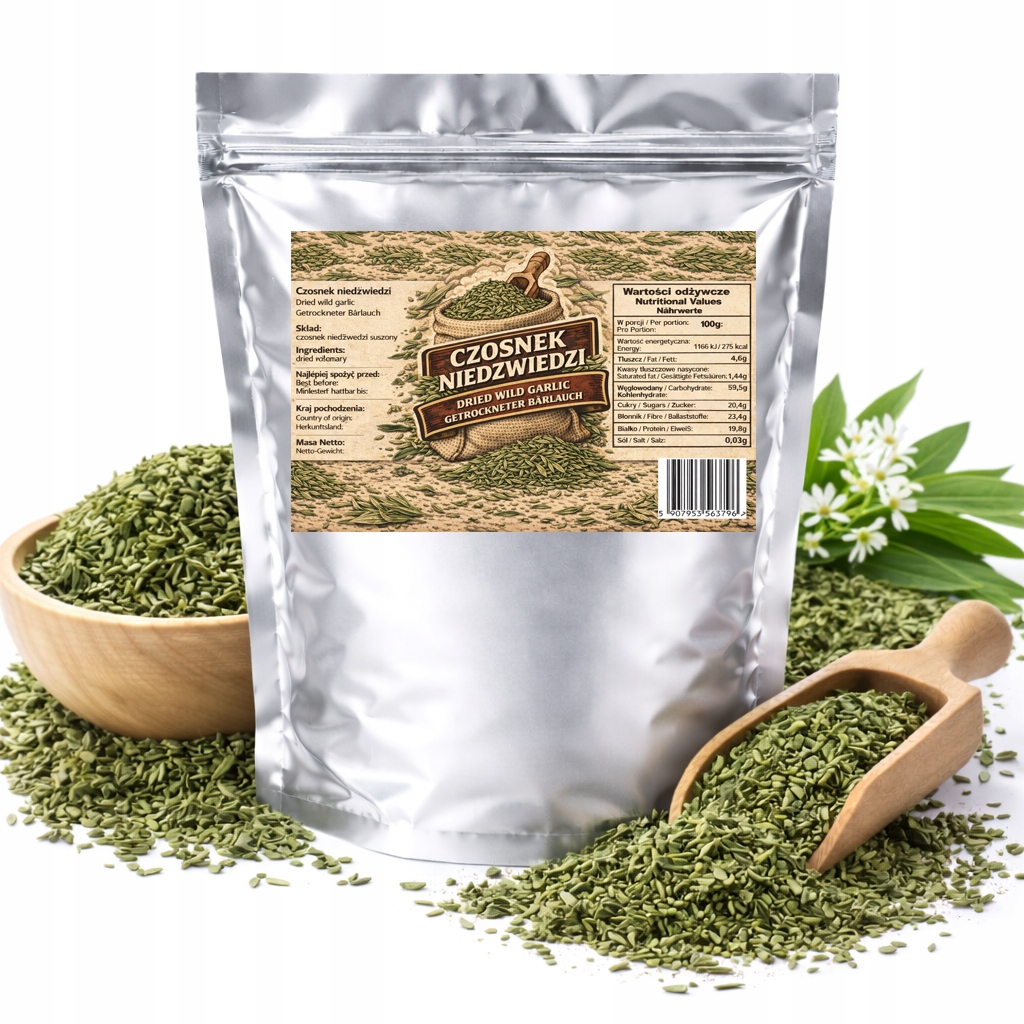 Česnek Medvědi – sušené listy, intenzivní aroma do pokrmů 1 kg