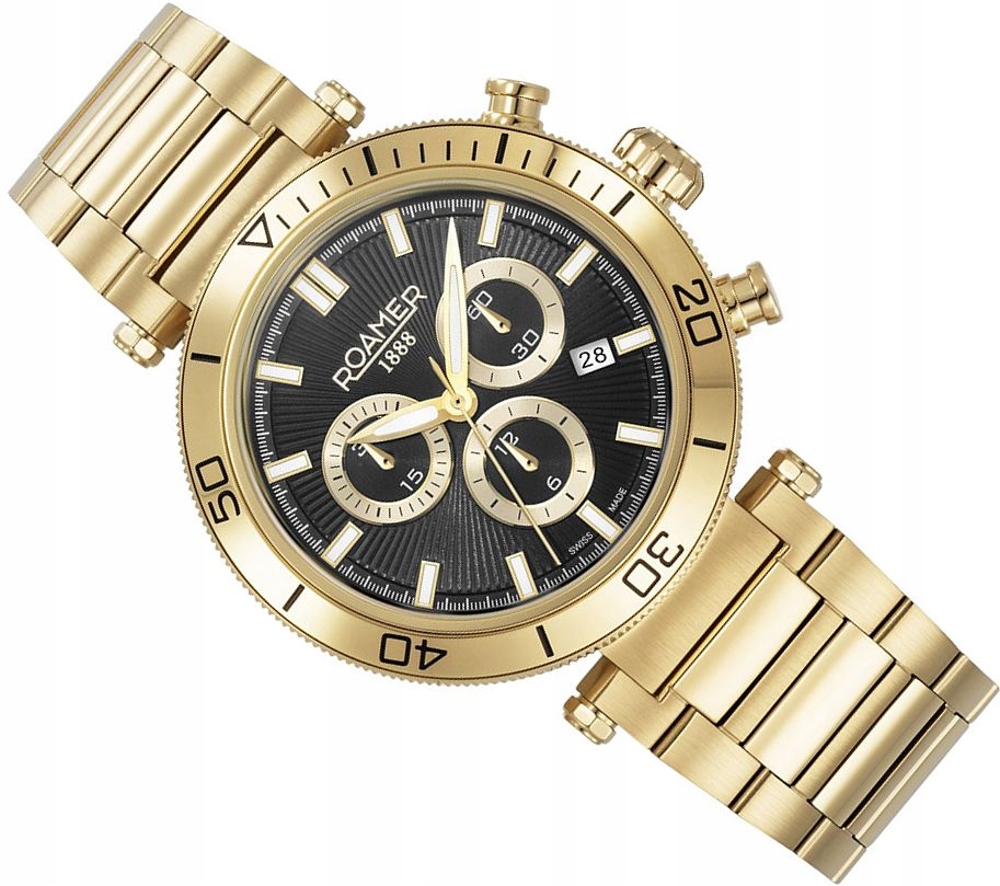 Pánské Hodinky Roamer 994837 48 85 20 Toscana Černo-zlaté Chrono Swiss Box
