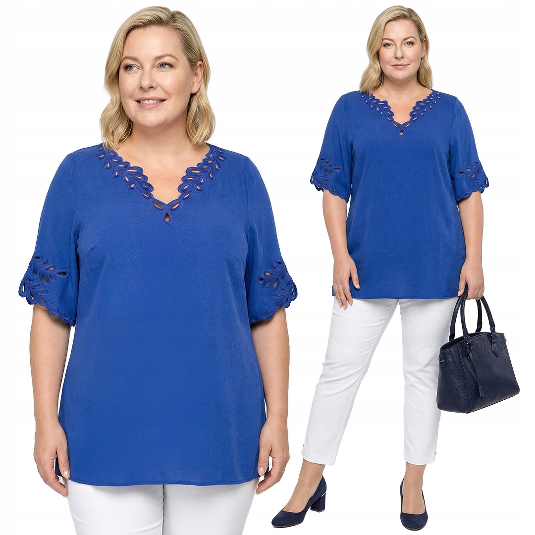 Chabrová halenka s ozdobnými rukávy a výstřihem plus size velikost 48