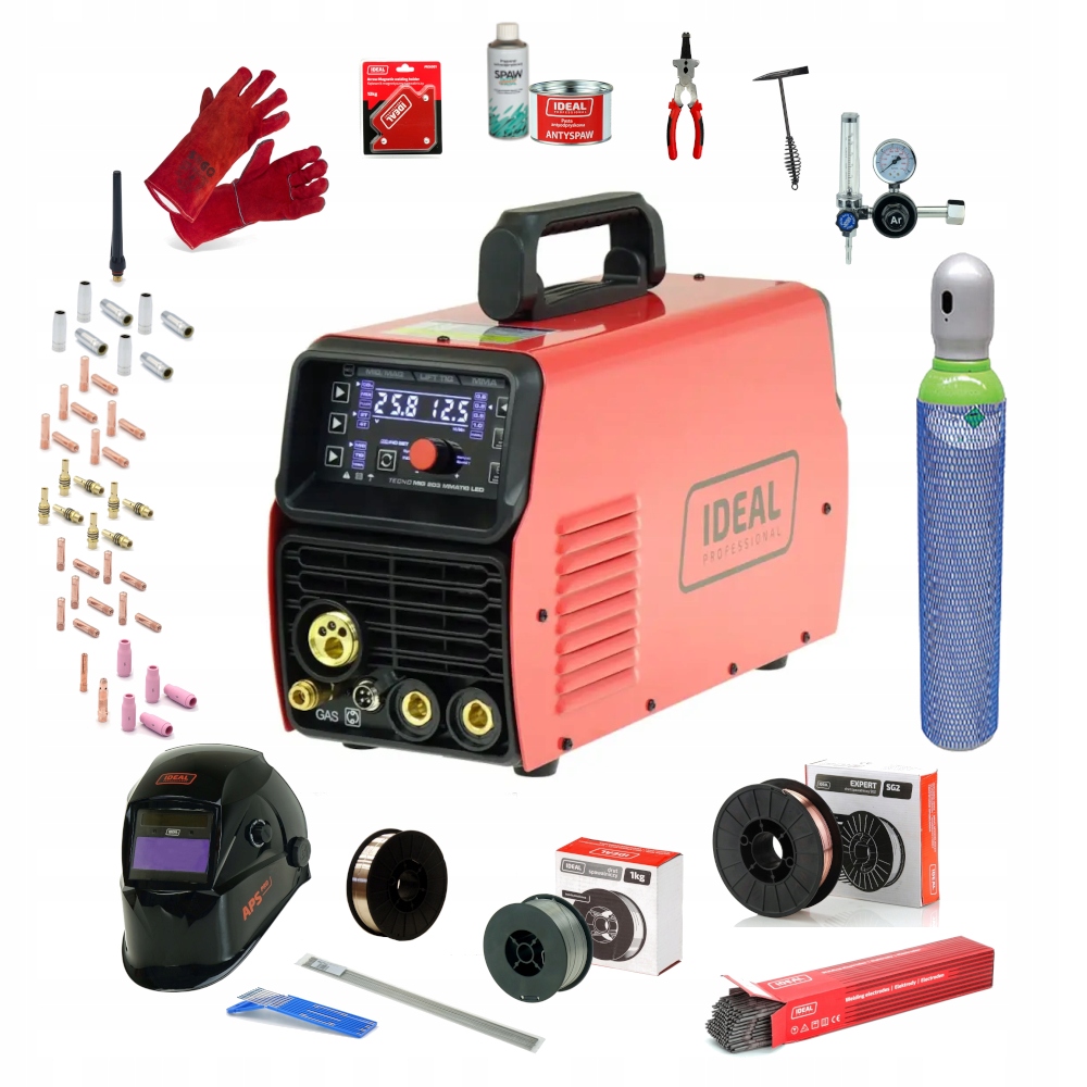 Spawarka Mig/tig/mma Ideal Professional Tecno Mig 203 Led Syn #zestaw Pro