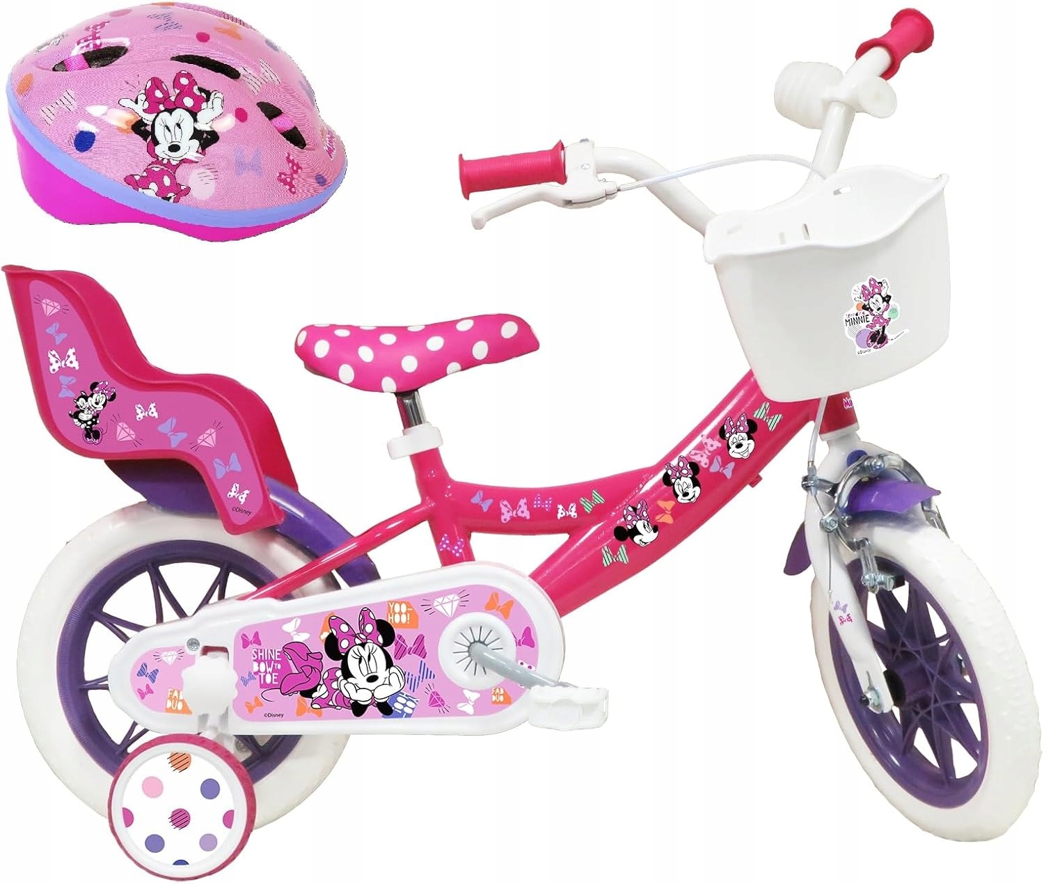 Atlas Rowerek dziecięcy 12" Myszka Minnie Disney fotelik dla lalki