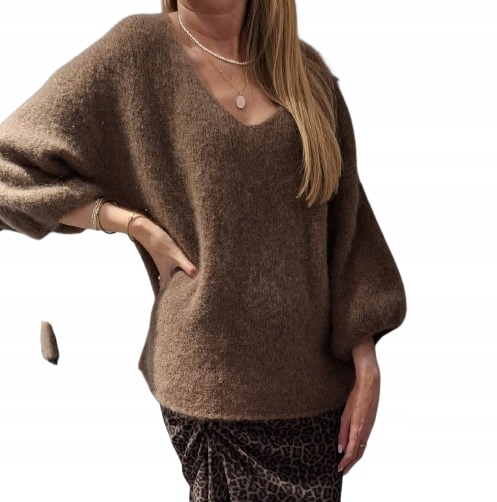 Yarn Svetr z prémiové vlny Kid Moher Hnědý V Novinka