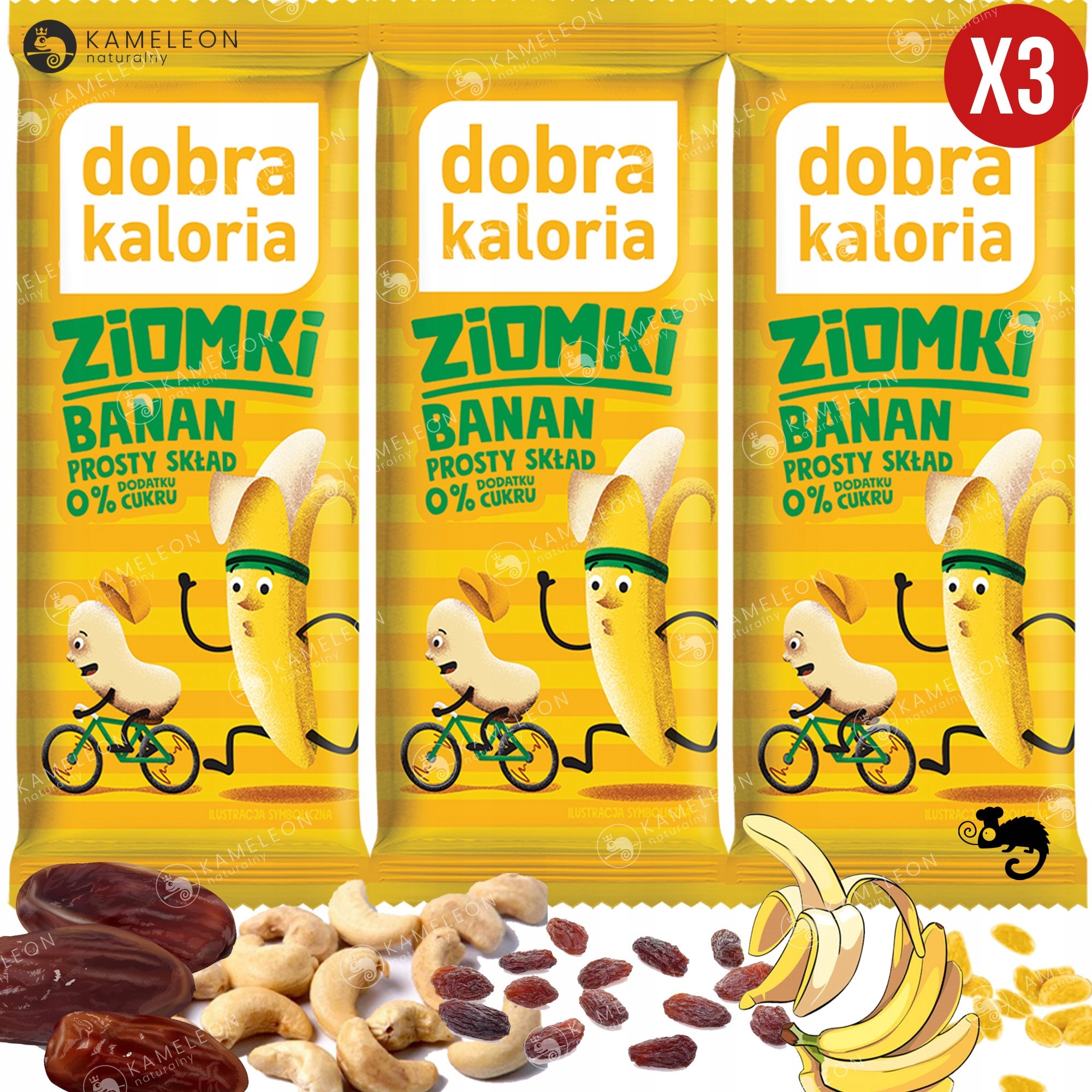 BATON ZIOMKI BANAN ORZECHY NERKOWCA bez cukru DOBRA KALORIA 32G x3 96G