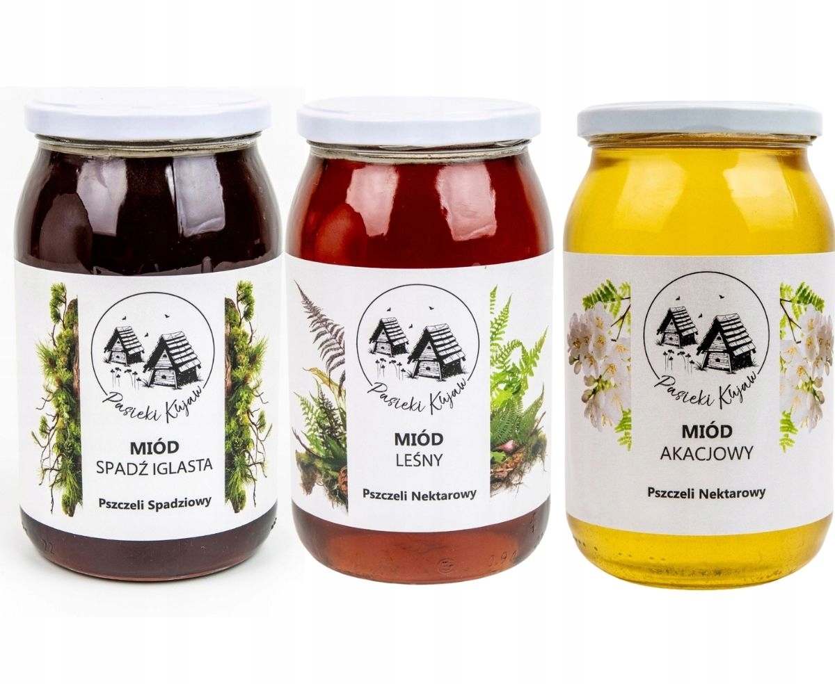 Zestaw miodów 3x1200G Spadź ,leśny I Akacjowy Polski miód z Kujaw