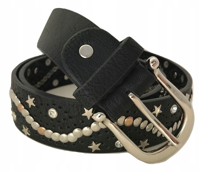 

Pasek Damski do spodni czarny dżety cyrkonie 3,5