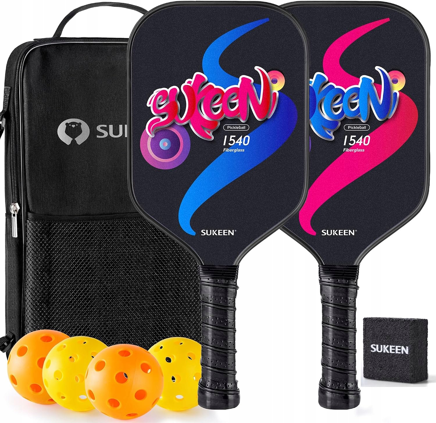 Sukeen Zestaw 2 Rakiet do Pickleball z włókna szklanego 4 piłki pokrowiec