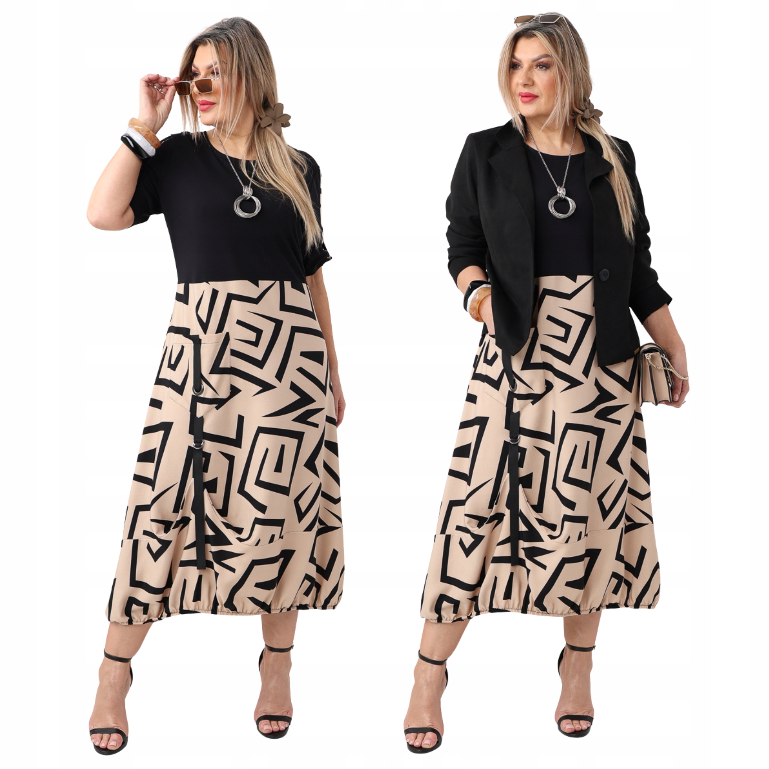 Sukienka bombka we oversize midi Polski Producent duże rozmiary