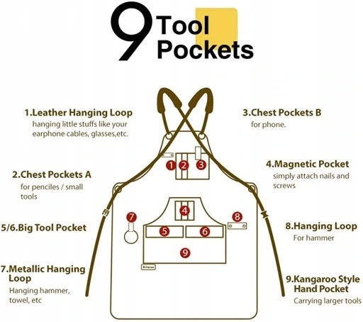 Fartuch roboczy z 9 kieszeniami na narzędzia Marka bez marki