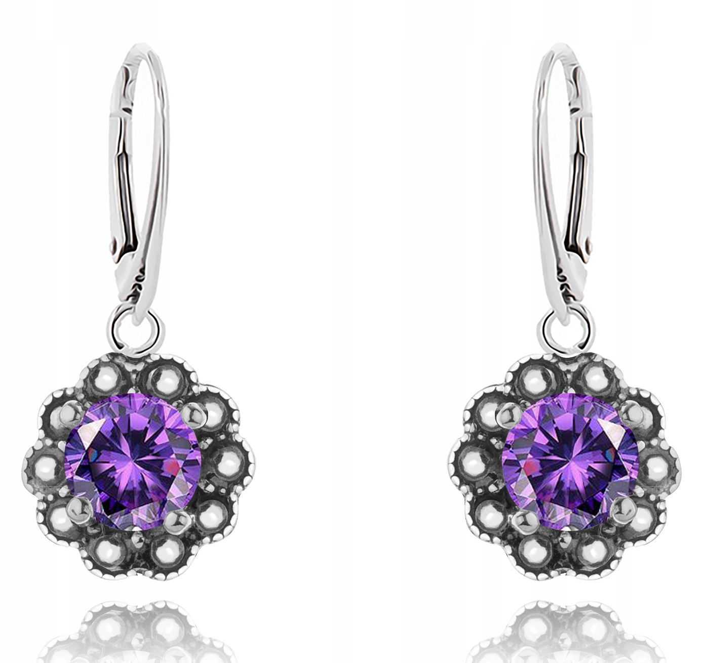 

Delikatne Kolczyki Srebrne Fioletowe Cyrkonie p925