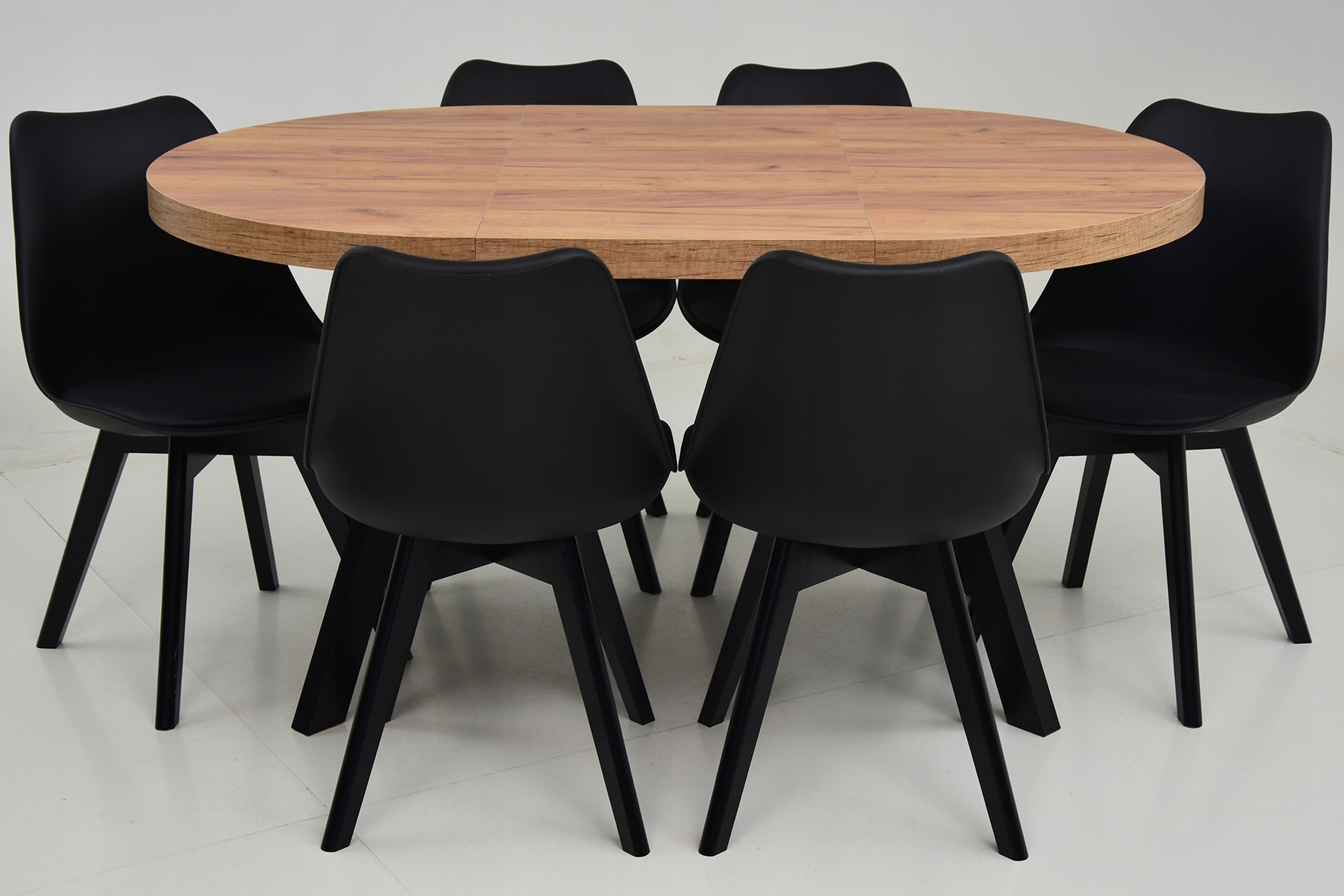 ZESTAW Stół okrągły ROZKŁADANY do 2m i 6 krzeseł SKANDYNAWSKICH Z PODUSZKĄ Marka Grande Meble