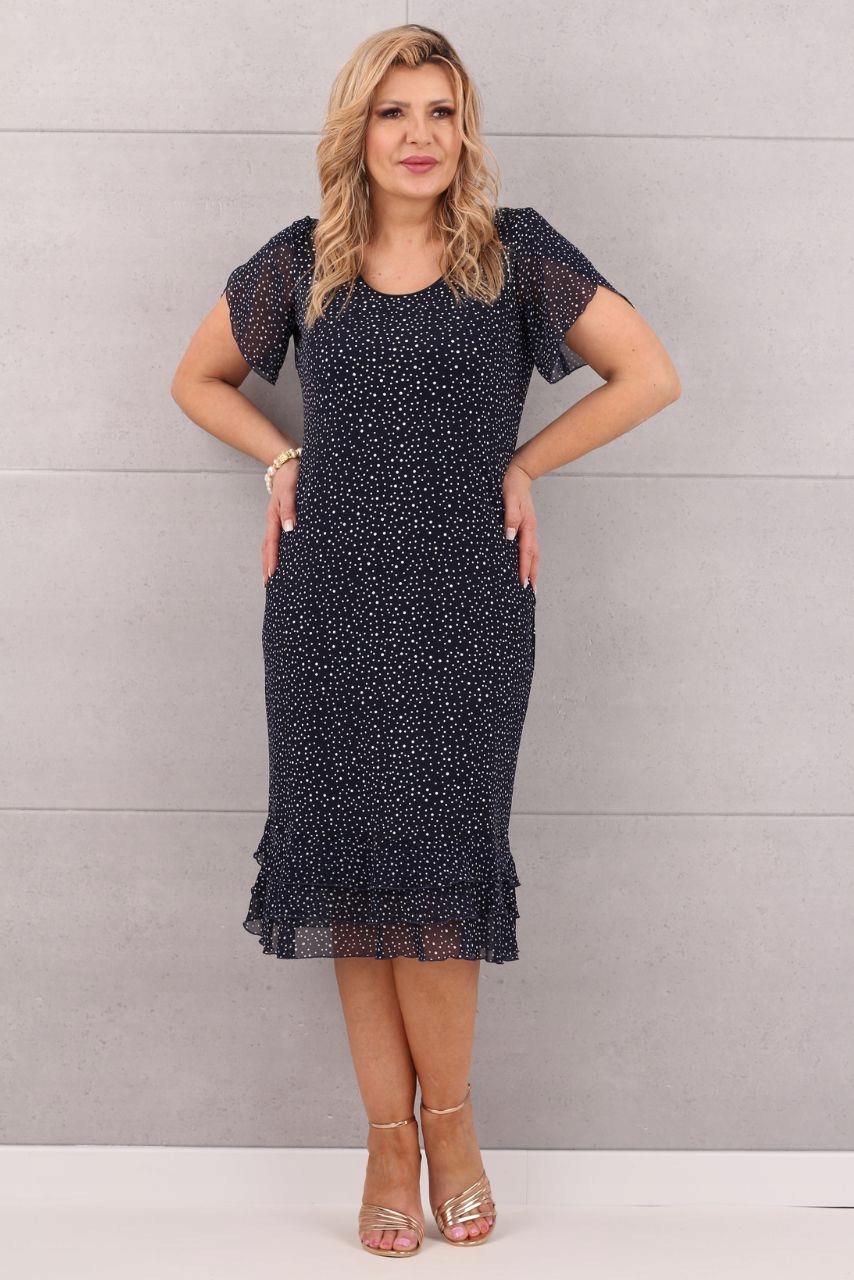 WIZYTOWA SUKIENKA Z FALBANKĄ DUŻE ROZMIARY POLSKI PRODUCENT MIDI ZWIEWNA Płeć kobieta