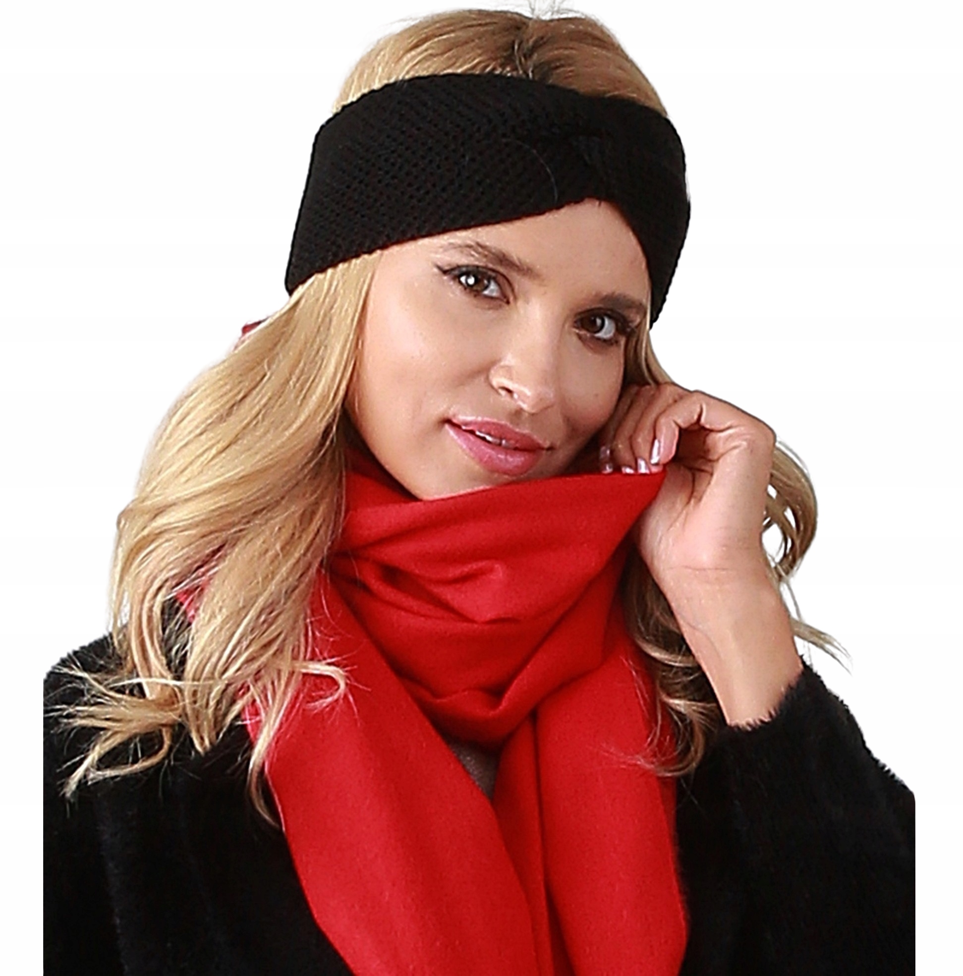 

Czarna Boho Opaska Damska Na Głowę Uszy ciepła O3