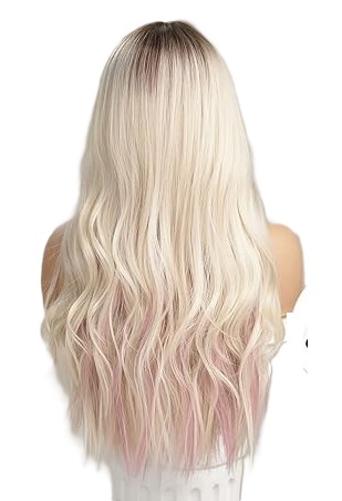 Paruka S Růžovým Blond Páskem Pro Ženy, Syntetická, Odolná Vůči Teplu