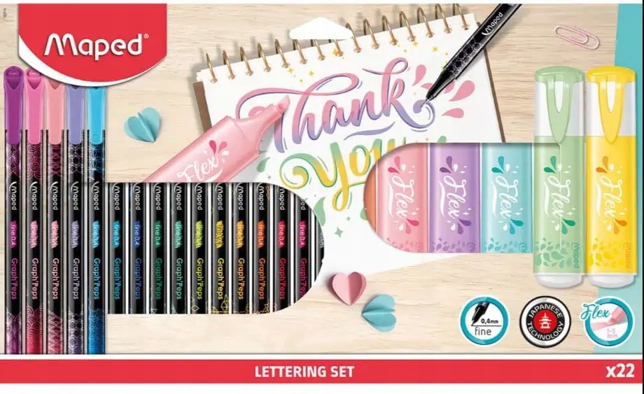 Sada pro lettering zvýrazňovače tenkopisy 22 prvků Maped