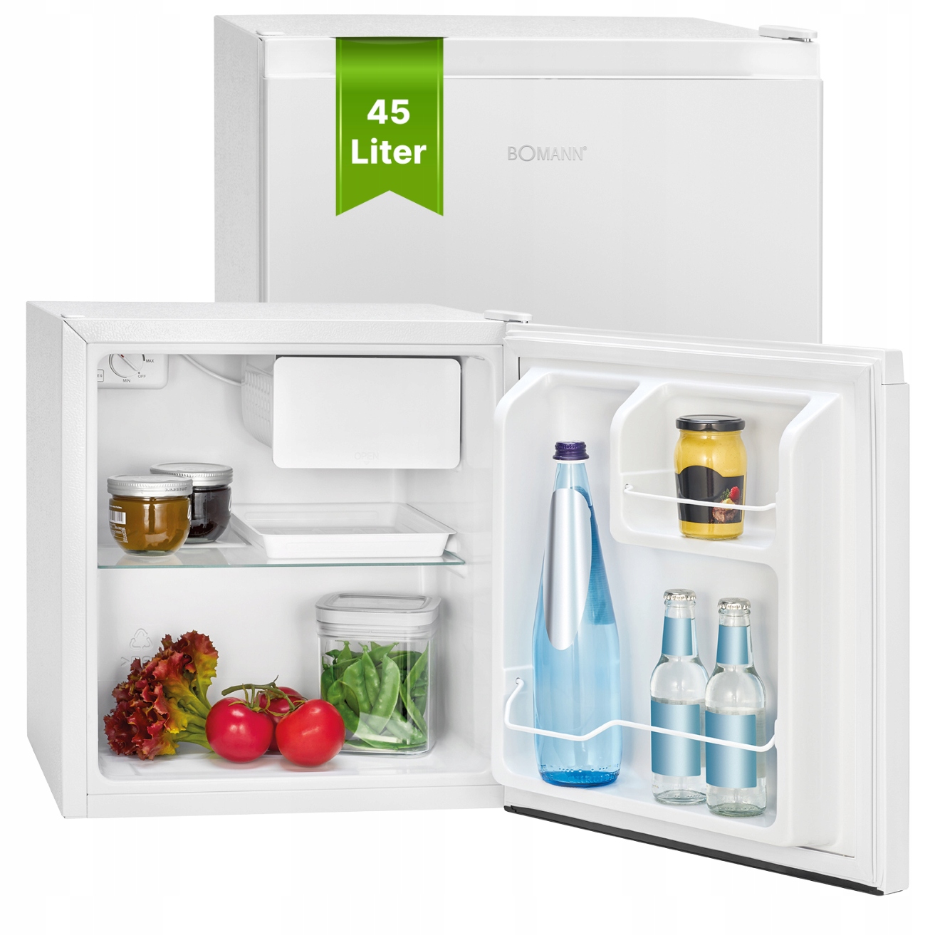 Mała chłodziarka Bomann biała 45L mini lodówka hotelowa, biurowa podblatowa