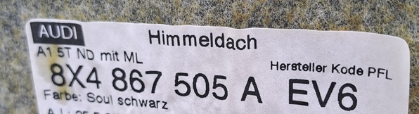 AUDI A1 8X PODSUFITKA SUFIT SPORTBACK 5 DRZWI S-LINE EV6 8X4867505A Producent części Audi OE