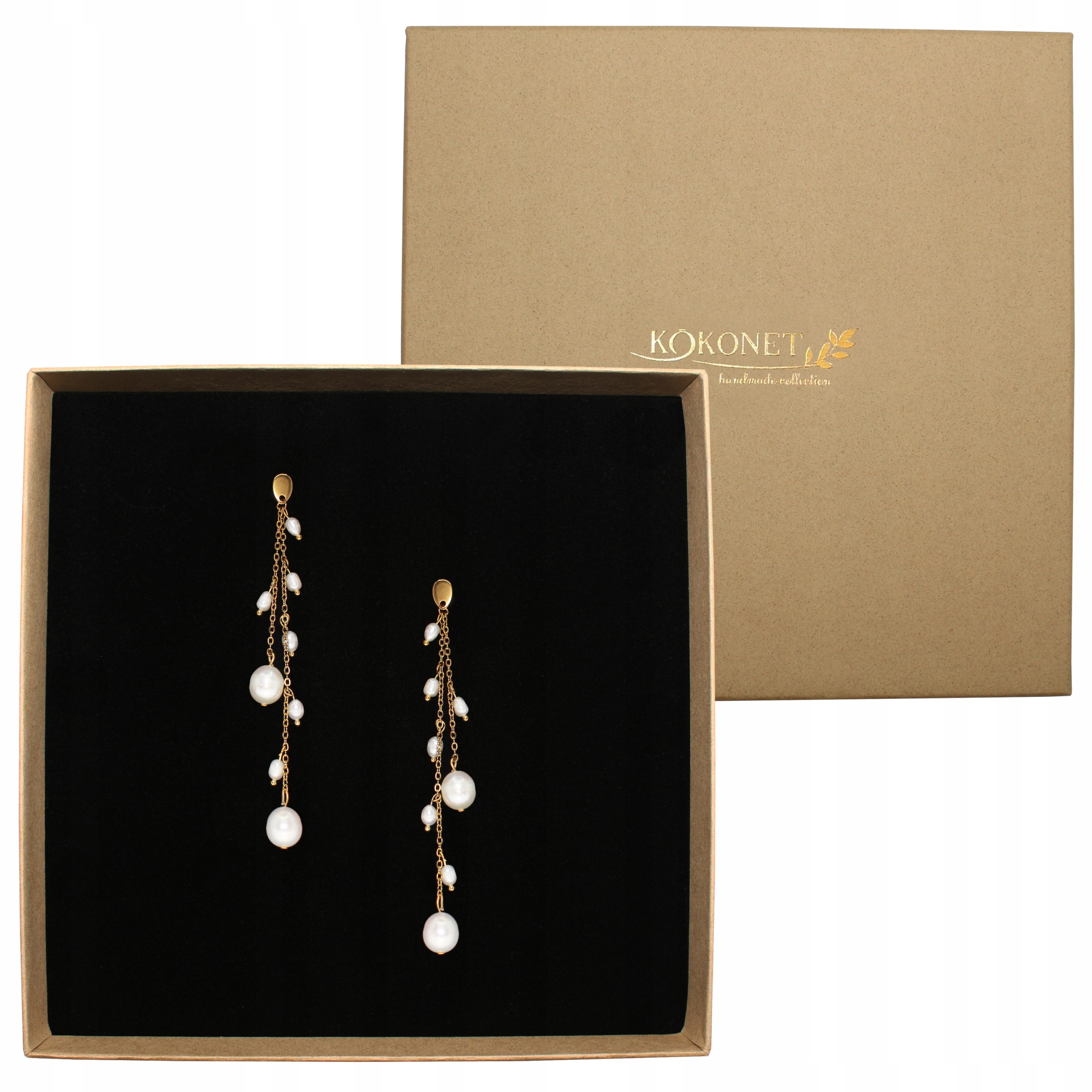 Dlouhé náušnice ruční výroba, závěsné, pozlacené, přírodní, Klasika