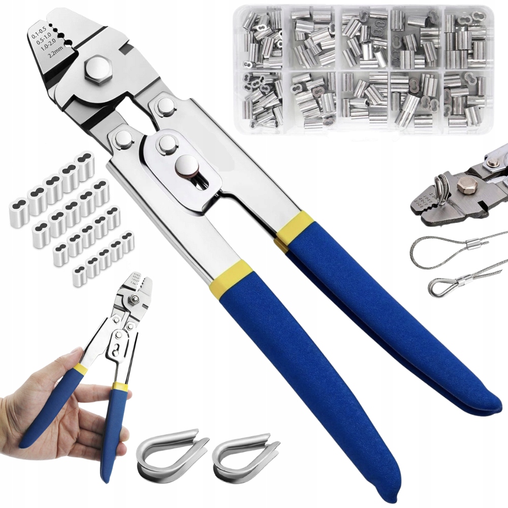 Narzędzie Do Zaciskania Linek Stalowych Zaciskarka +160x Tulejek Beczkowych