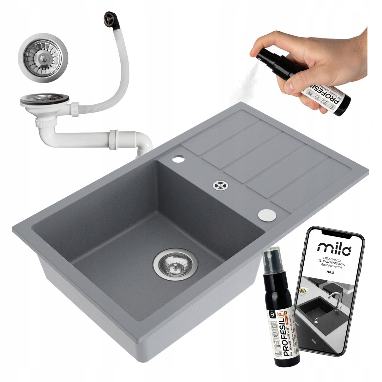 Granitový Kuchynský Drez Jednokomorový Miló Parot Sifón