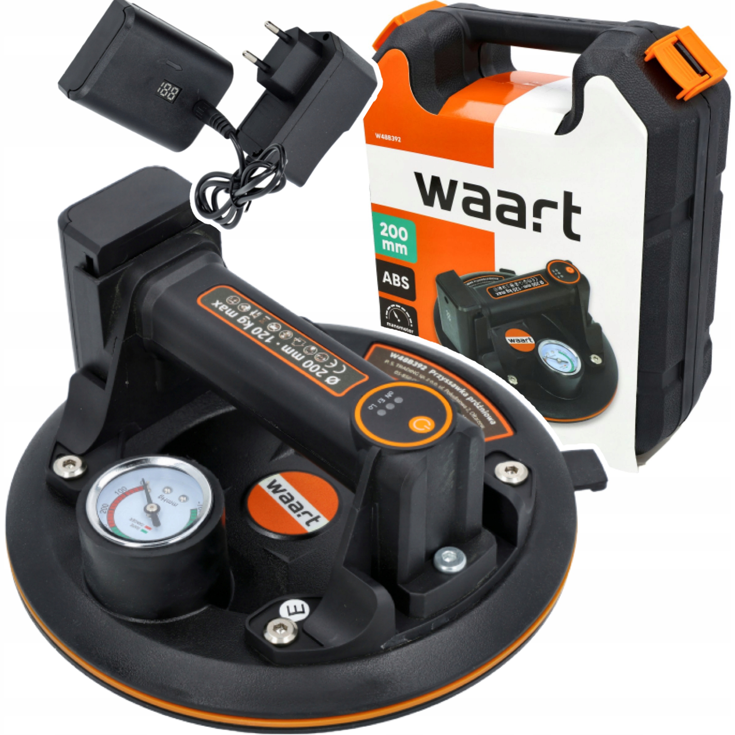 Przyssawka próżniowa akumulatorowa do szkła płytek gresu 120kg z manometrem