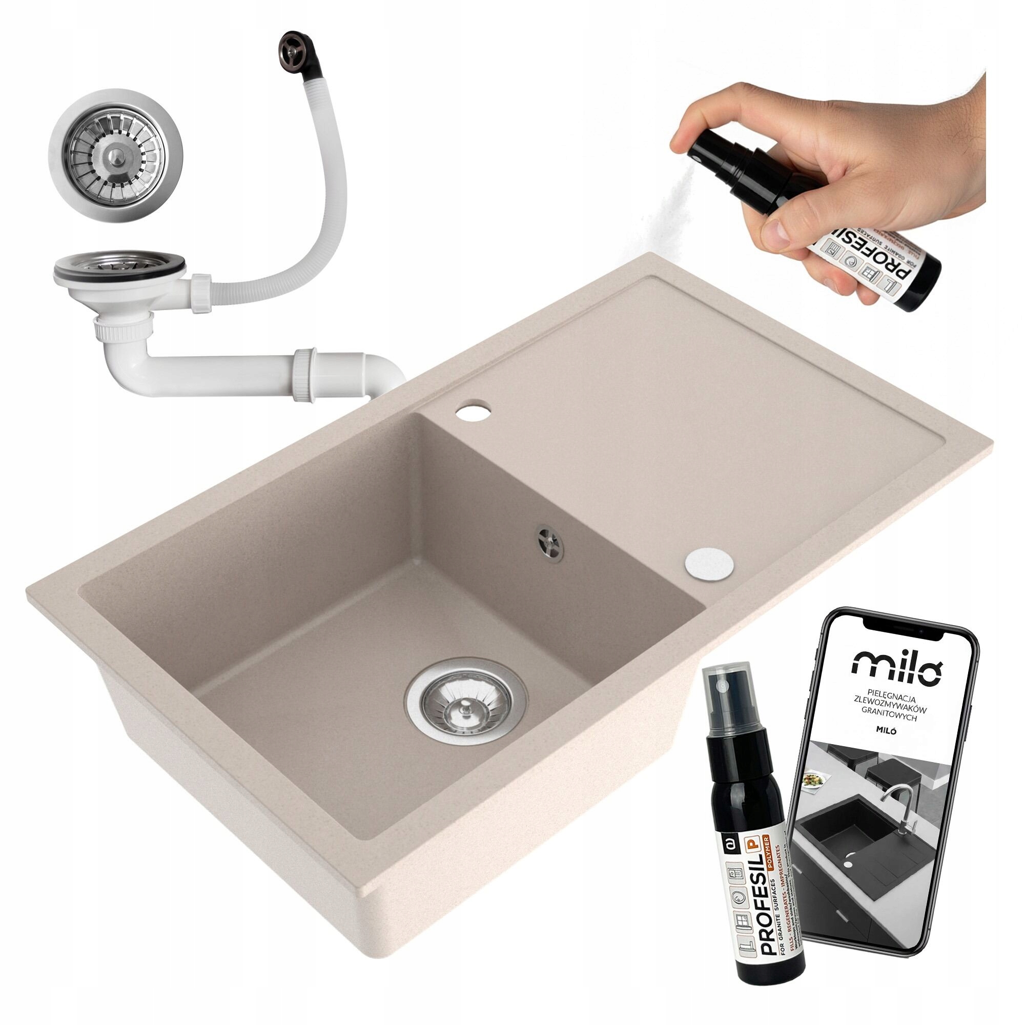 Jednokomorový Drez Miló Alpha Granitový Sifónový Set