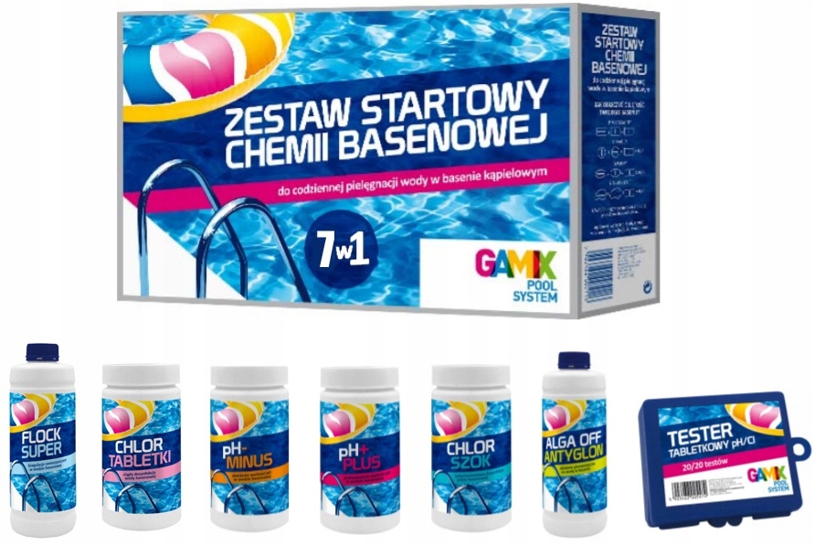 Zestaw Startowy Chemia Do Basenu Antyglon Ph Chlor Szok Tabletki 7w1 Gamix