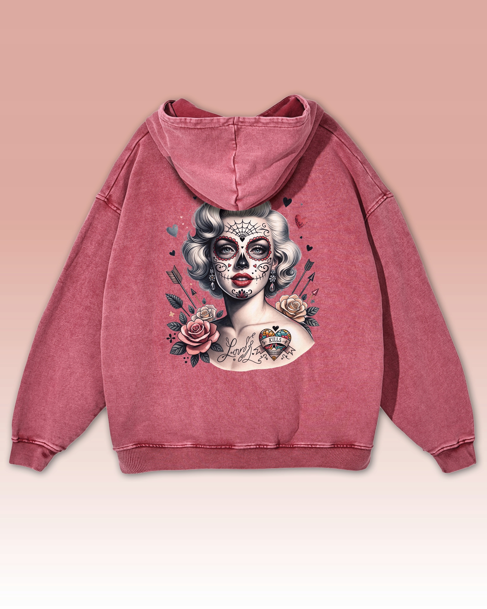 Žena s tetováním Marilyn Monroe Oversize mikina s kapucí , L