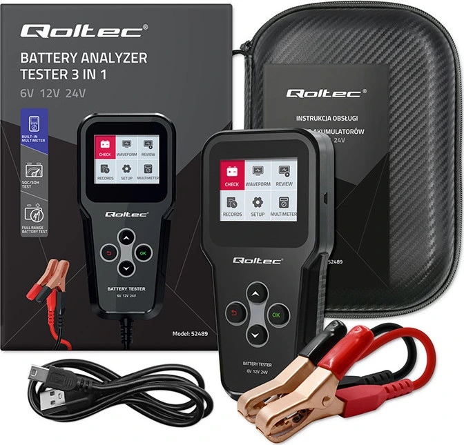 Qoltec digitálny tester batérií 3v1 s LCD| 6V 12V 24V 30Ah 200Ah