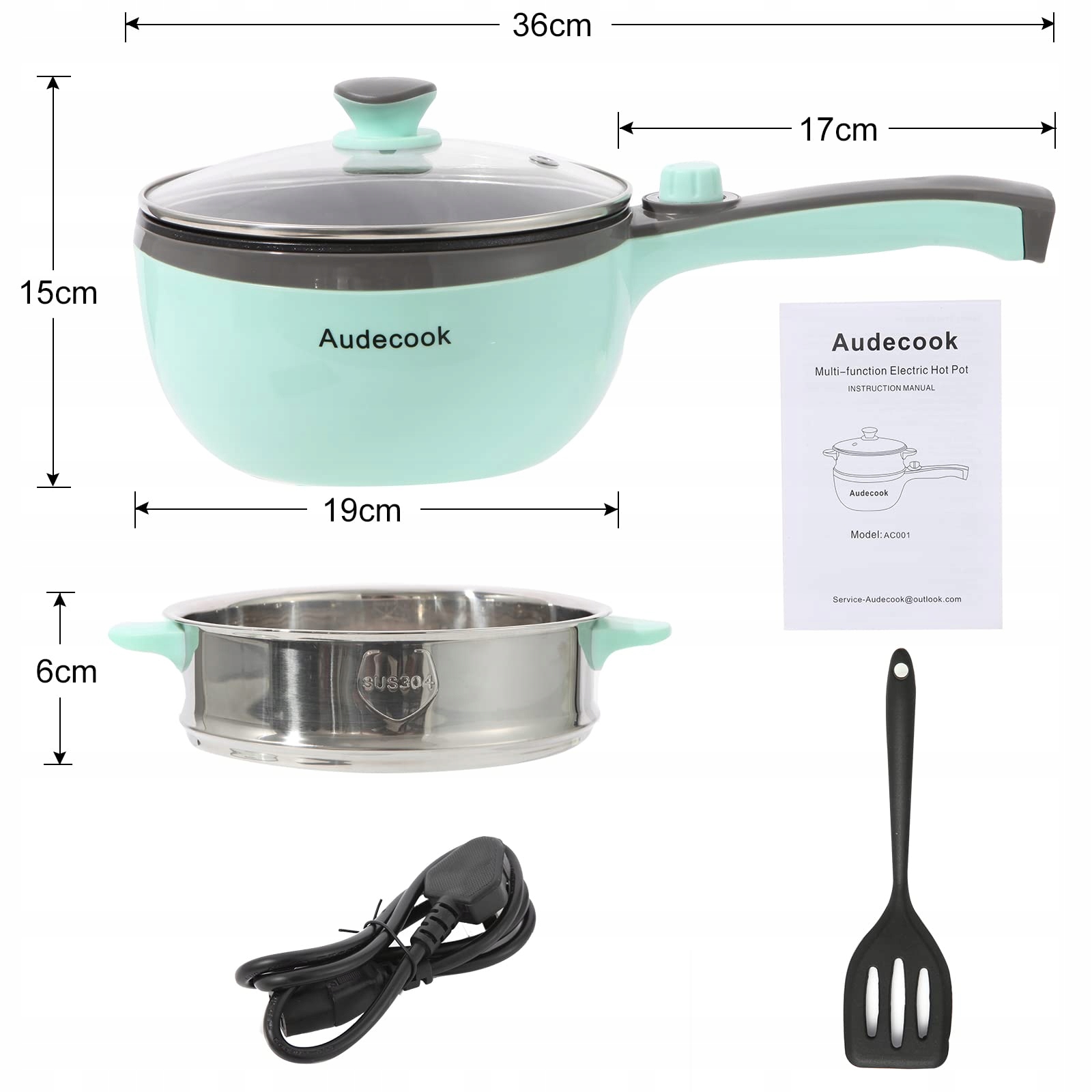 AUDECOOK Elektryczny Garnek Z Parowarem 1,5L Patelnia Antyadhezyjna — miniatura 5