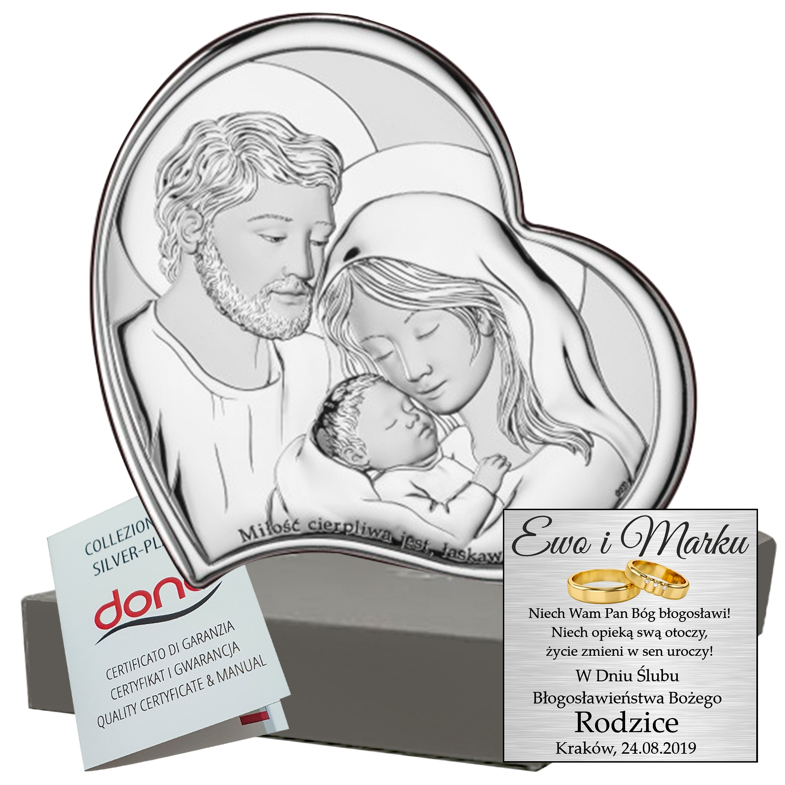 Stříbrný Obraz Rodina Svatá Svatba Křest Gravírování