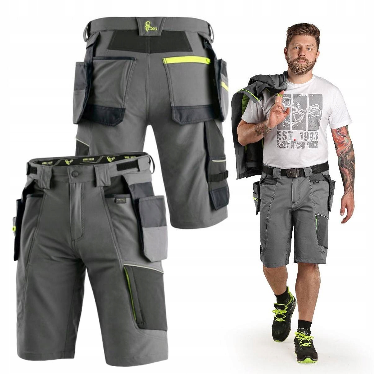 Elastyczne Szorty Spodenki Męskie Robocze Szare Cxs Naos 54