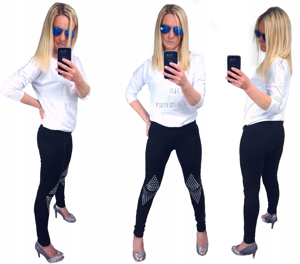 

Spodnie Legginsy Rurki Ćwieki Ripped Getry Dziury