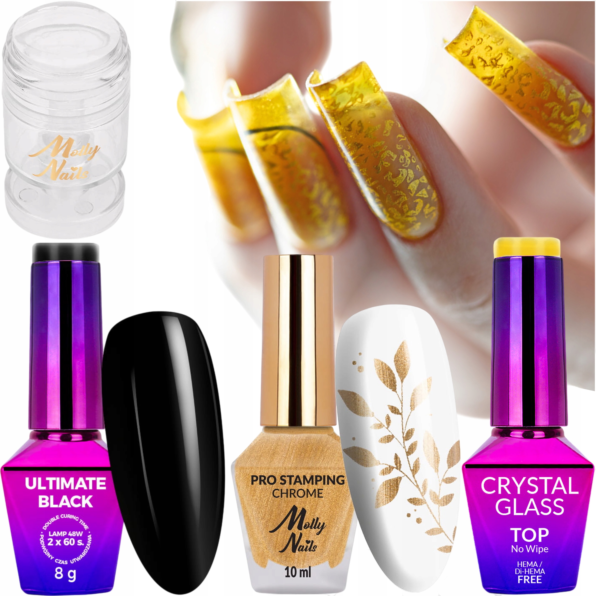 Top Crystal Glass Yellow Lak Černý Chrome Razítko Set 4v1