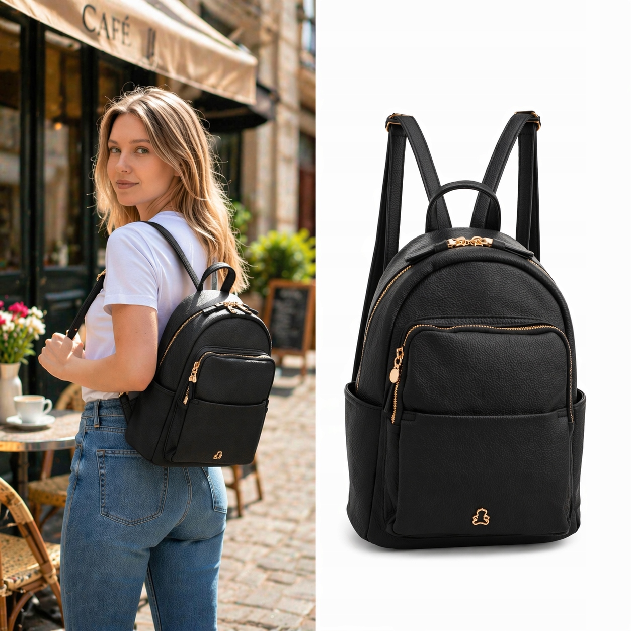 Lulu Castagnette plecak miejski czarny miś casual