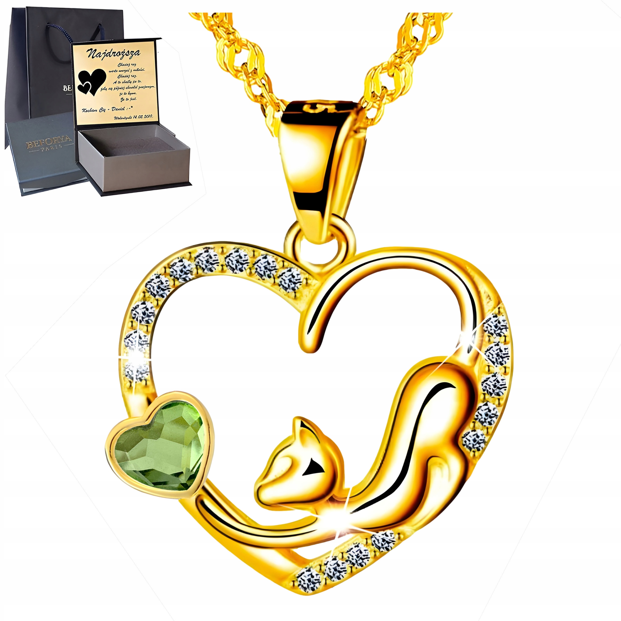 Zlatý náhrdelník Stříbro 925 Přívěsek jako Dárek Srdce Kočička Gravírování