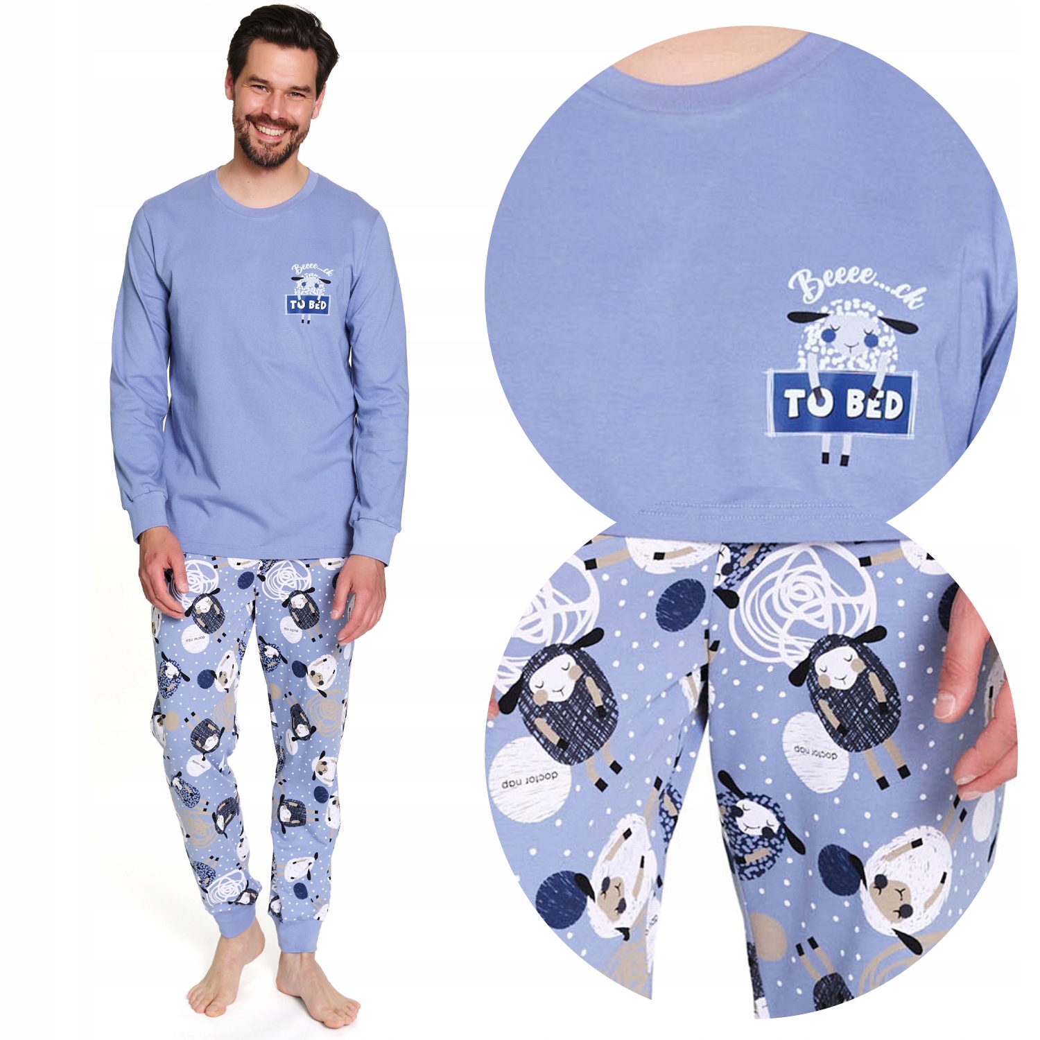 Doctor Nap PMB.7347 sheep modrá pánská dlouhá ovce Pyžamo 2XL