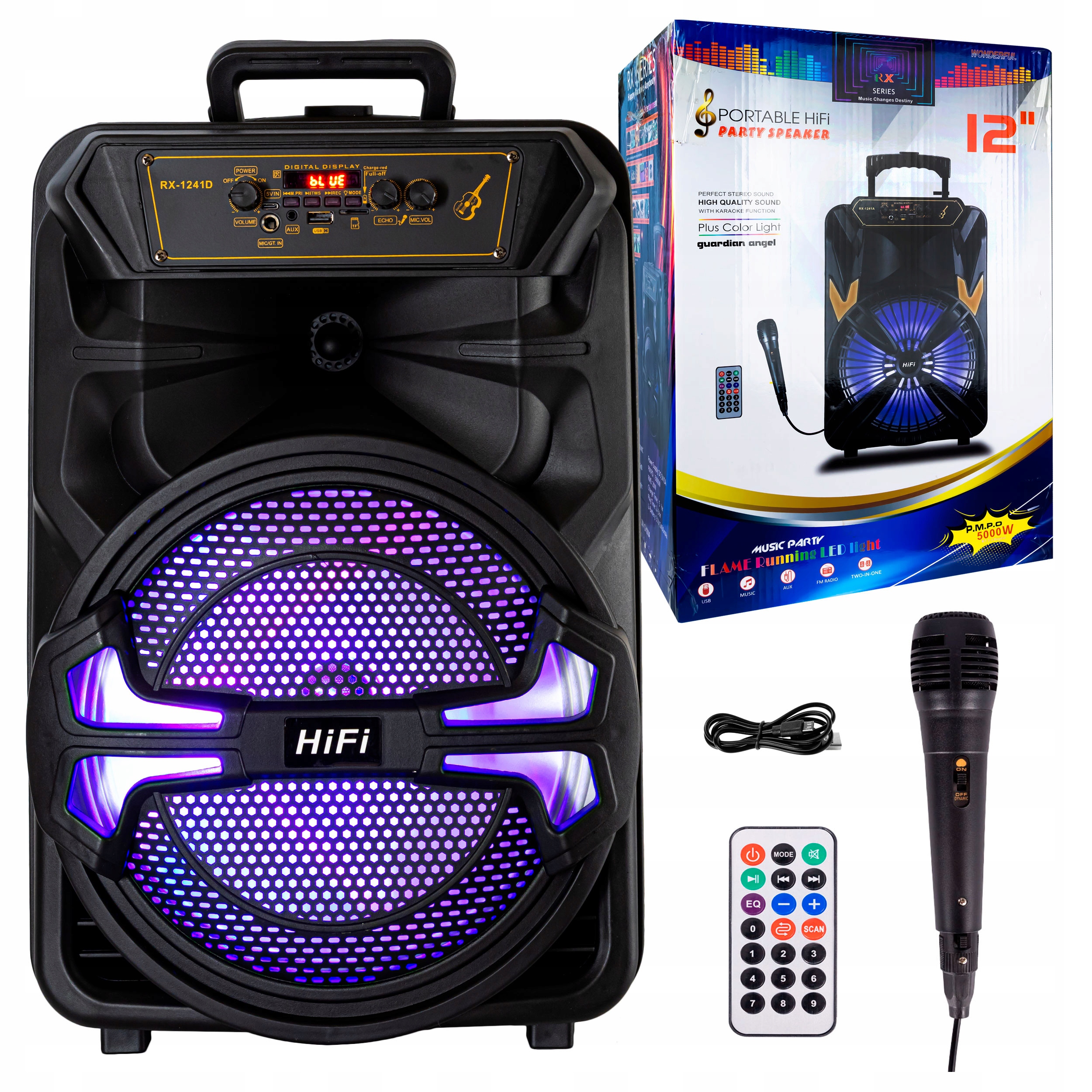 KOLUMNA 5000W GŁOŚNIK BEZPRZEWODOWY BOOMBOX MOBILNY SYSTEM NAGŁOŚNIENIOWY