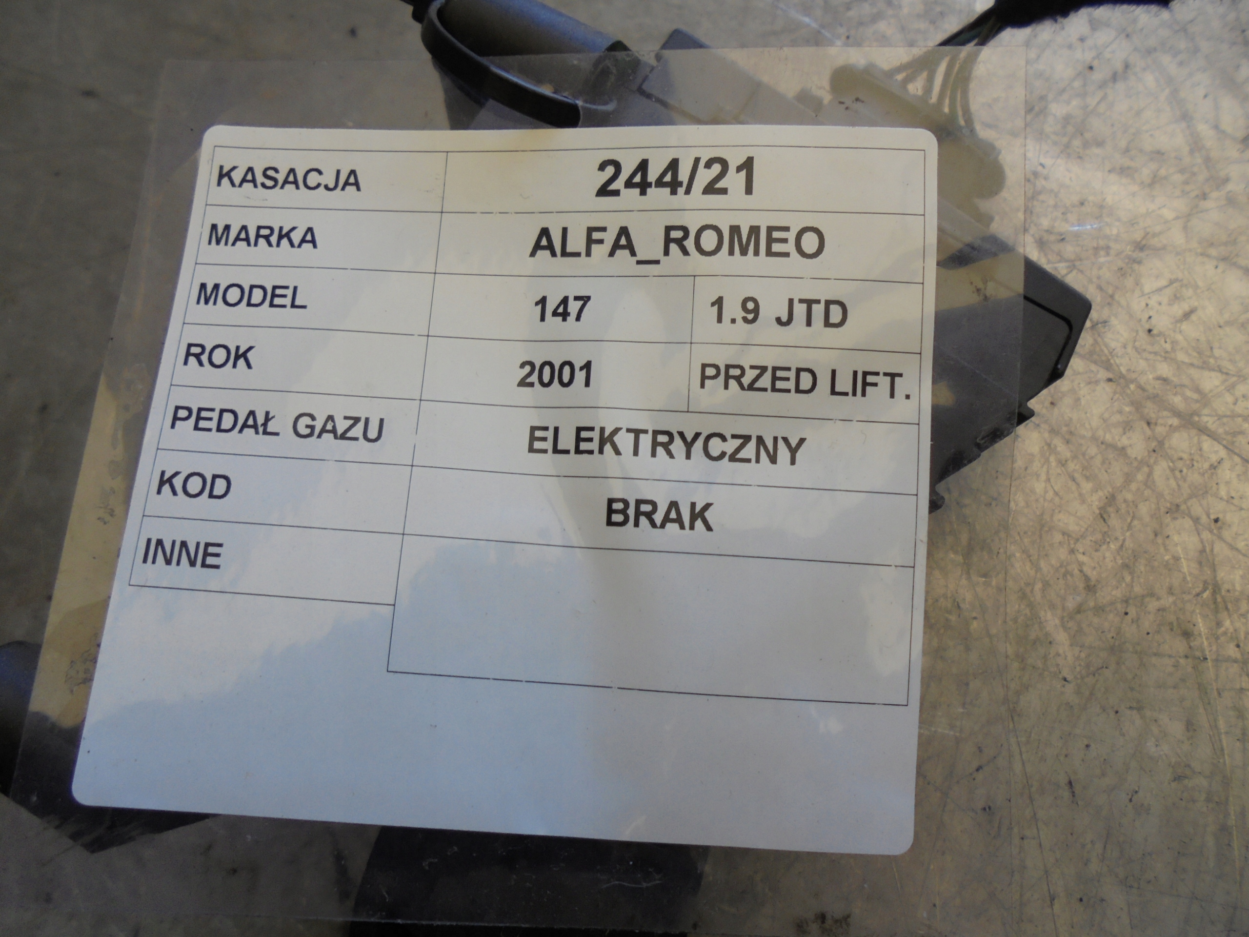 PEDAL ALFA ROMEO 147 1,9JTD 0281002380
